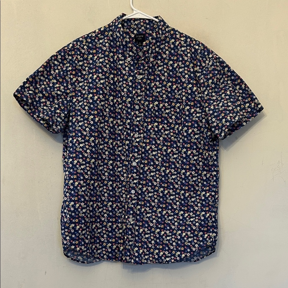 J Crew Men's Navy Floral Short Sleeve Button Down Shirt Size XL EUC